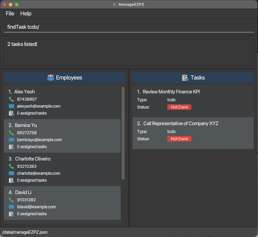 Expected find task command result
